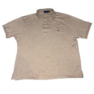 Polo Ralph Lauren Men 2XB Heather Oatmeal Tan Short Sleeve Polo Shirt Cotton
